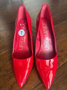 Calvin Klein Red Patent Pointed-Toe Pumps